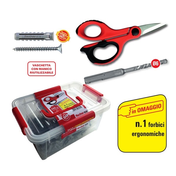 Vaschetta SX Fischer 500 Tasselli SX 6 + Forbice + Punta SDS - 541916